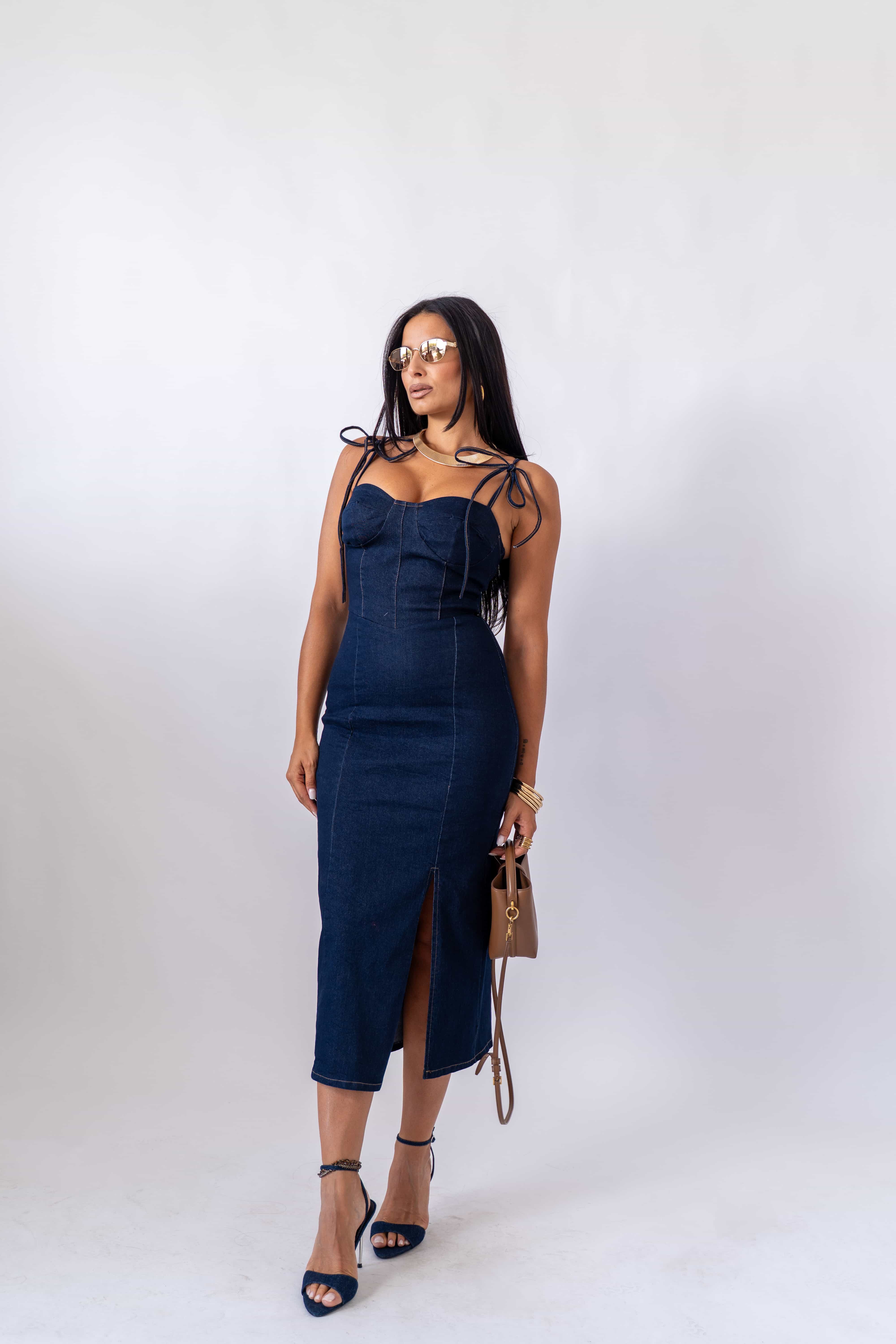 Dress Longuette In Denim - Image 2